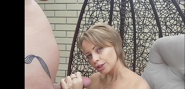  Russian pretty whore get fucked doggystyle in the yard and get a full pussy of sperm